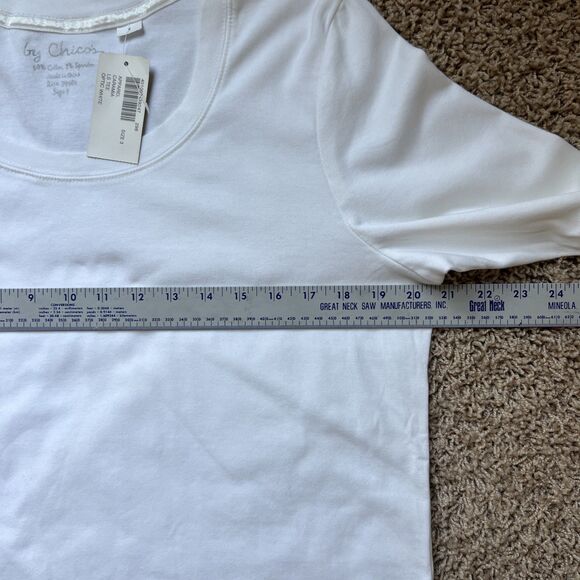 Chicos NWT Long Sleeve Round Neck T Shirt Womens Size 3 White Stretch Classic - Picture 4 of 8